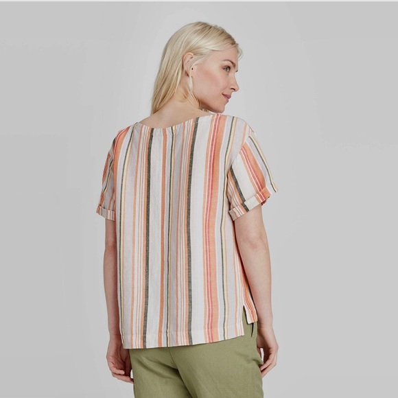 A NEW DAY LINEN STRIPED TUNIC TOP SUMMER STRIPED CROPPED TOP - Picture 11 of 13